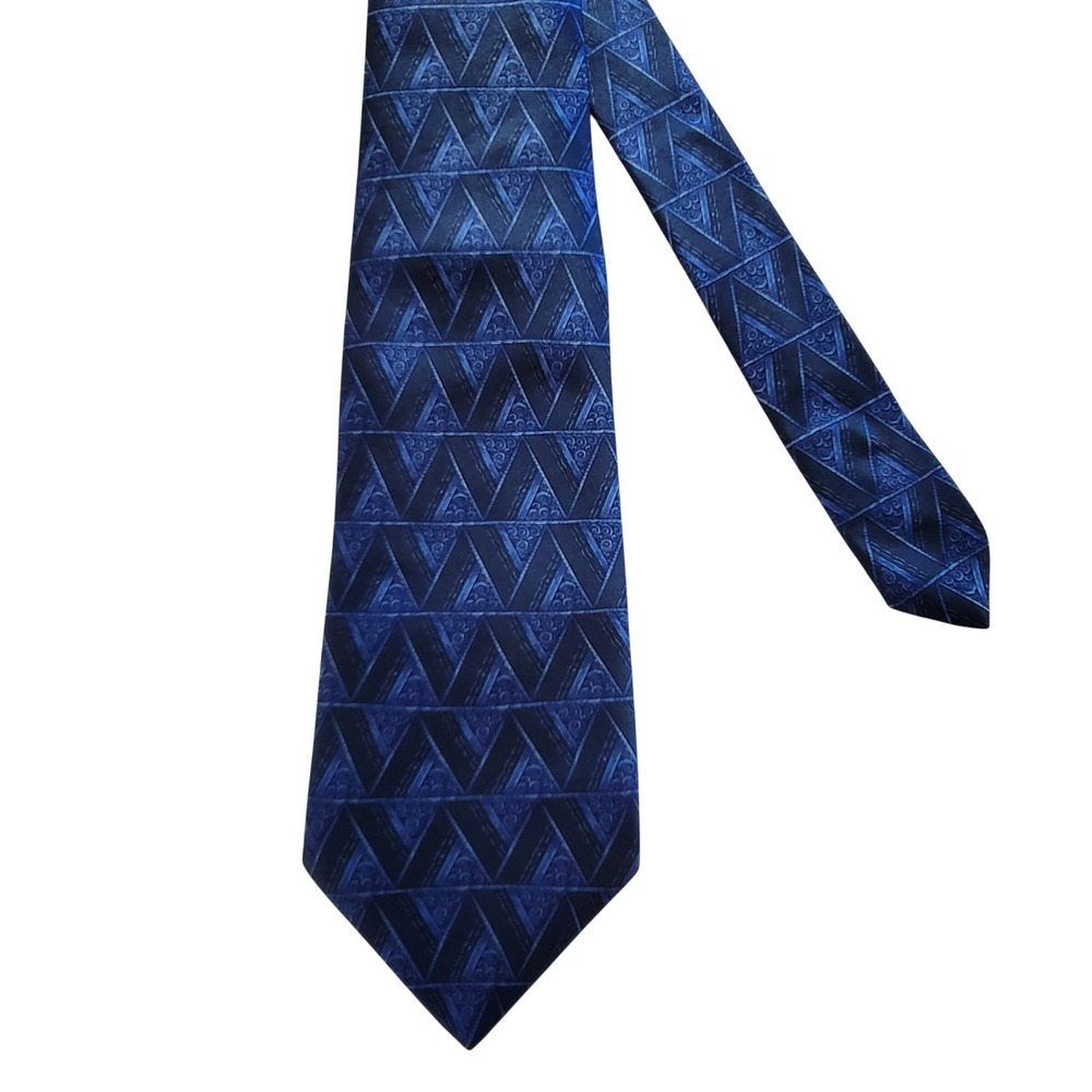 Lanvin Necktie Mens One Size Blue Geometric Triangle Silk Made In France Tie